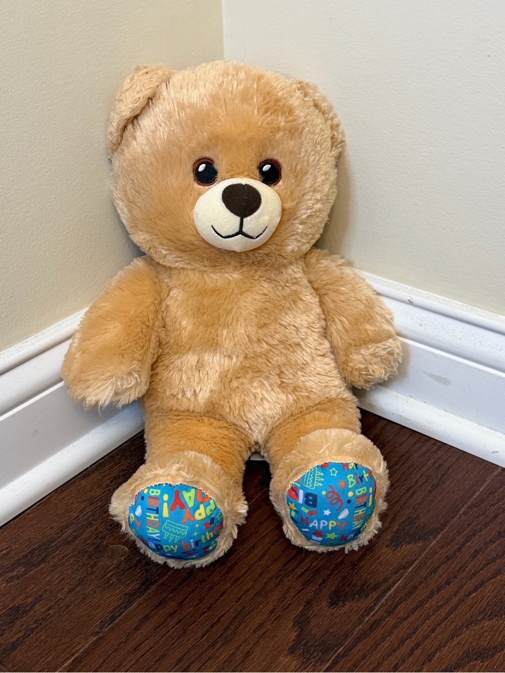 Build-A-Bear Happy Birthday Teddy Bear Plush Tan Celebration Foot Pads